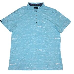 William Murray Polo Shirt Mens XL Blue Golf Canoe Print Stretch Performance